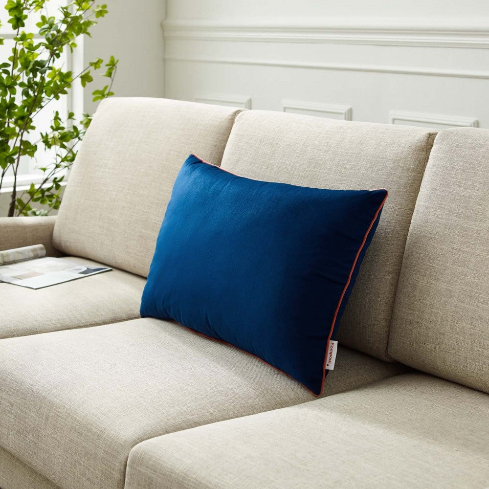 Accentuate 24" Lumbar Performance Velvet Throw Pillow, Navy Blossom