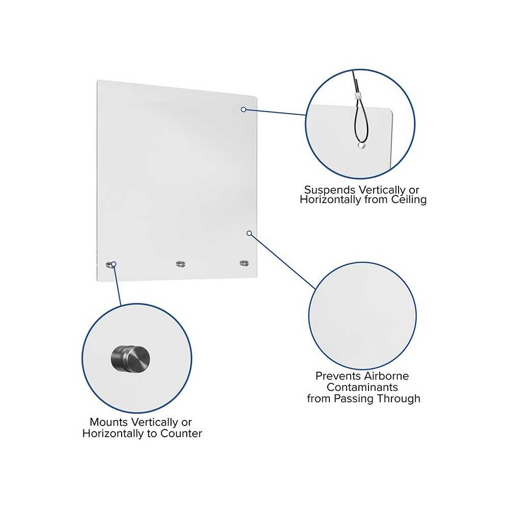 Acrylic Suspended Register Shield / Sneeze Guard, 24"H x 24"L - Hanging and Mounting Hardware Included