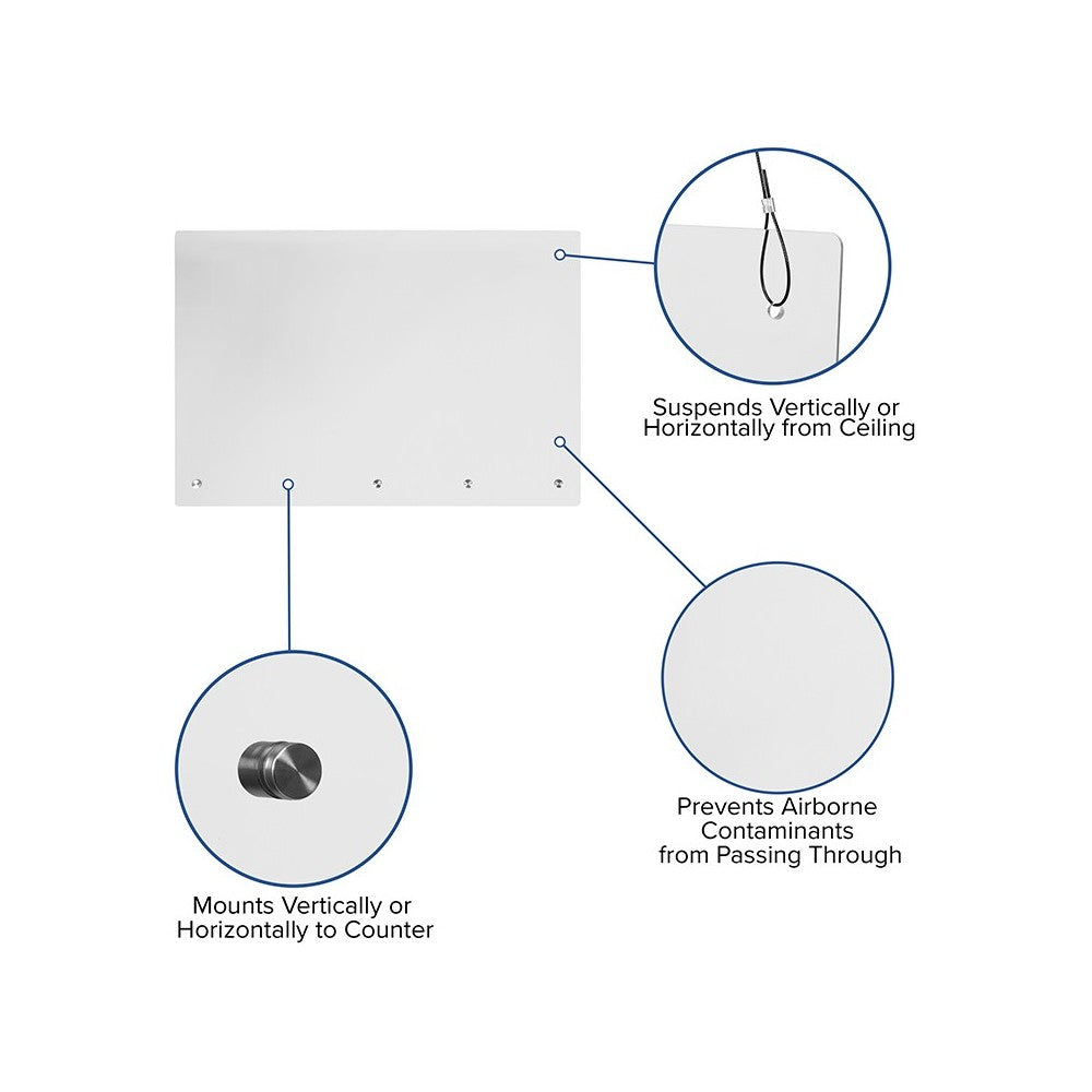 Acrylic Suspended Register Shield / Sneeze Guard, 24"H x 36"L - Hanging and Mounting Hardware Included