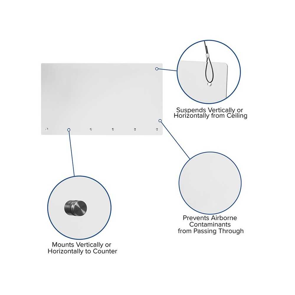 Acrylic Suspended Register Shield / Sneeze Guard, 24"H x 42"L - Hanging and Mounting Hardware Included