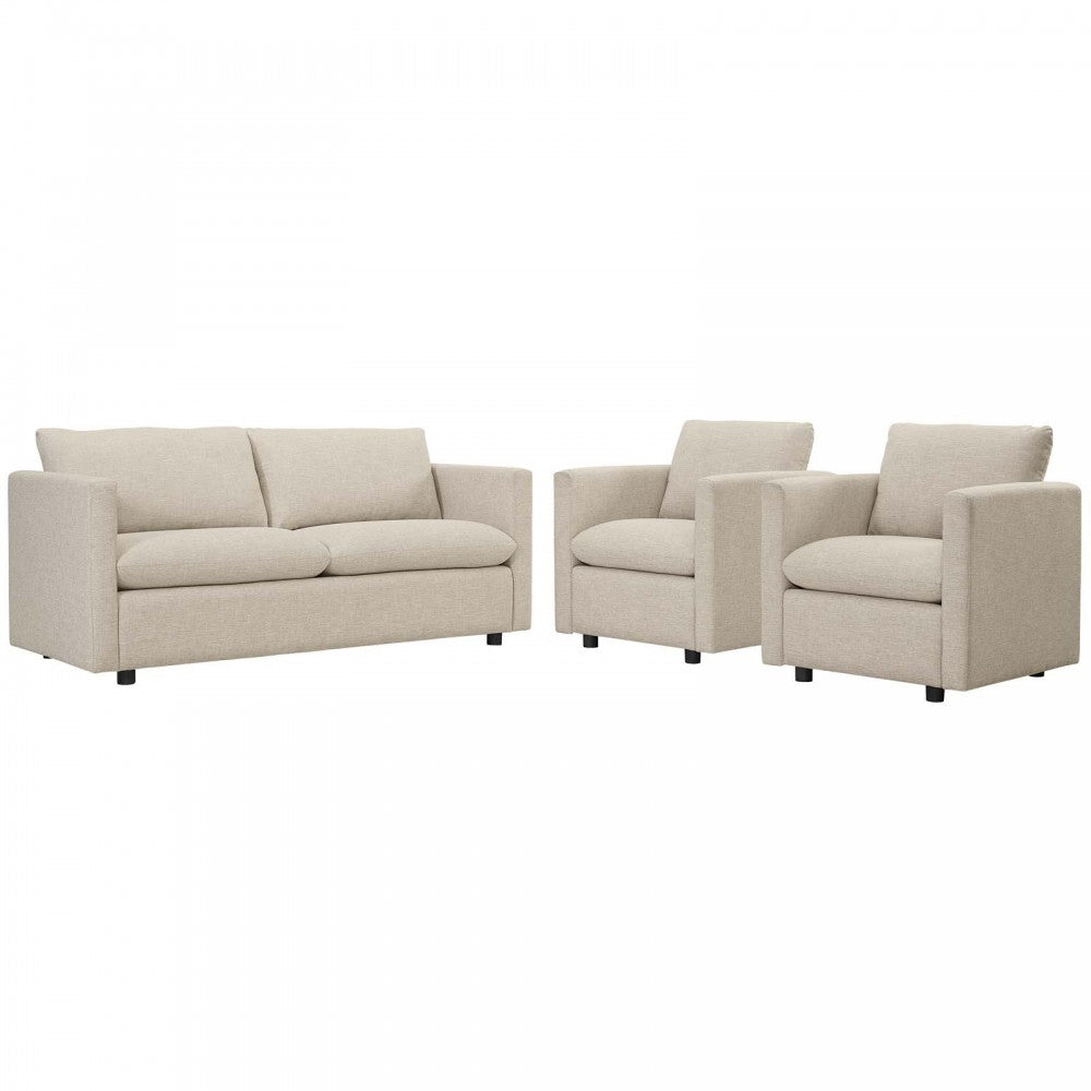 Activate 3 Piece Upholstered Fabric Set, Beige