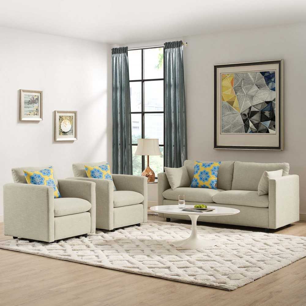 Activate 3 Piece Upholstered Fabric Set, Beige