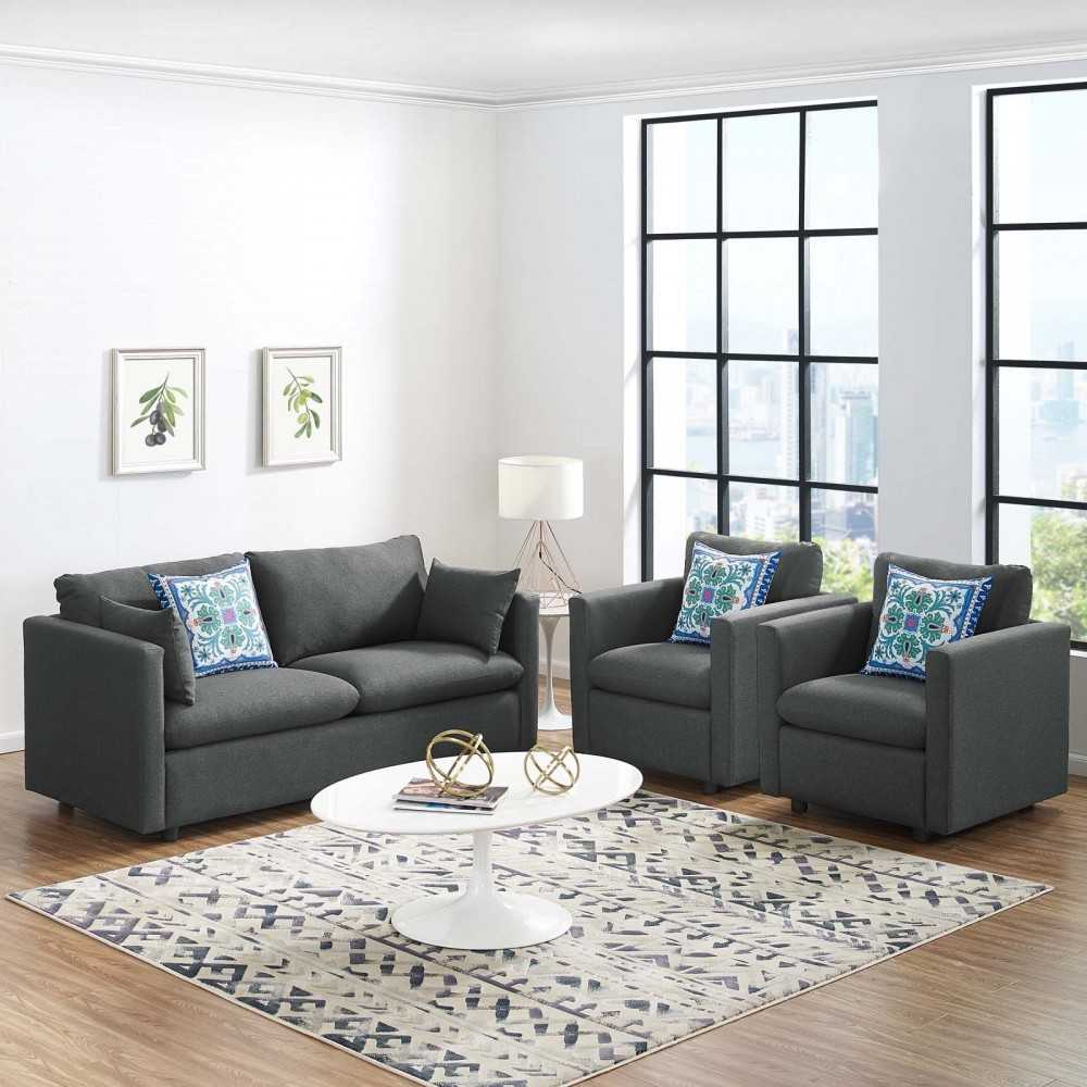 Activate 3 Piece Upholstered Fabric Set, Gray