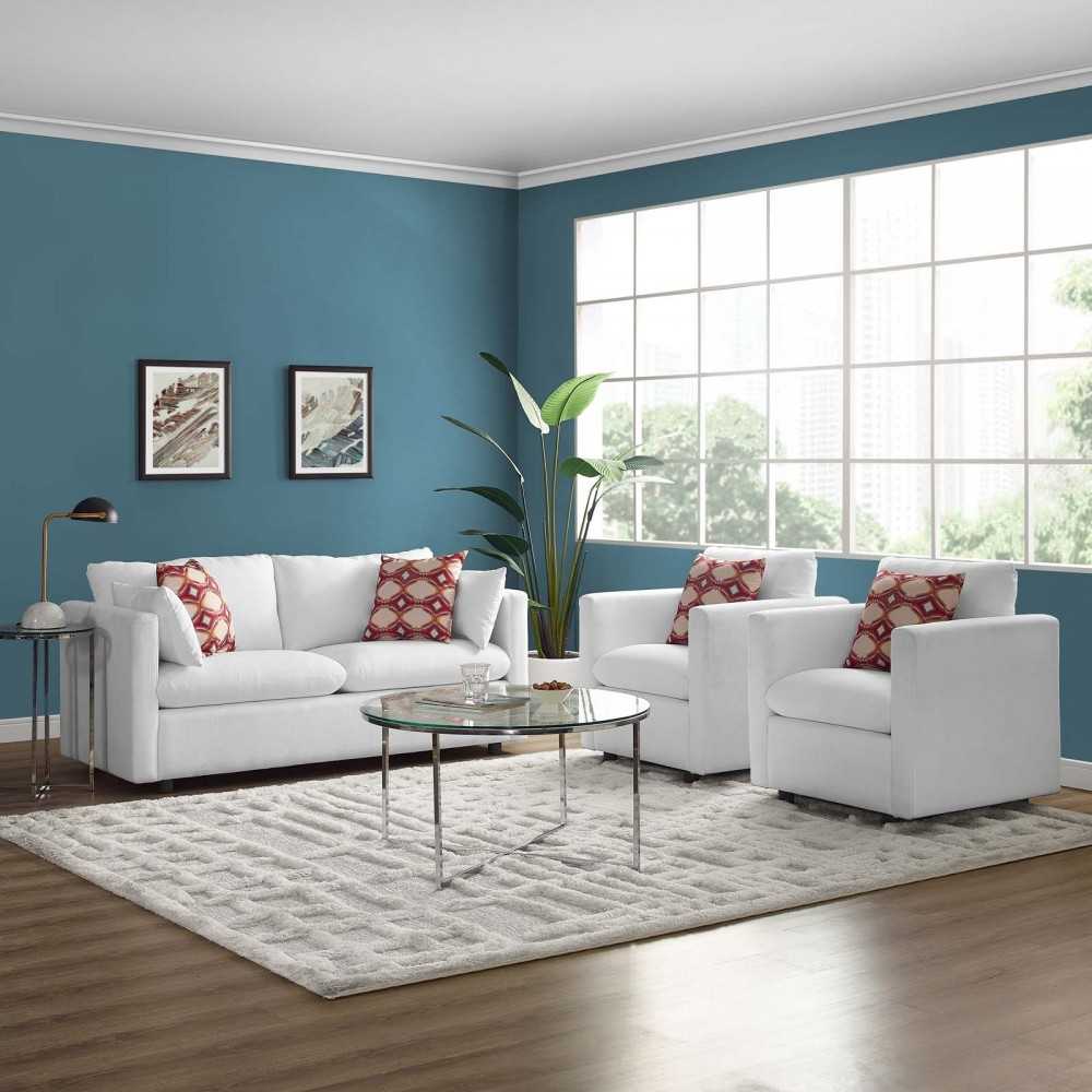 Activate 3 Piece Upholstered Fabric Set, White