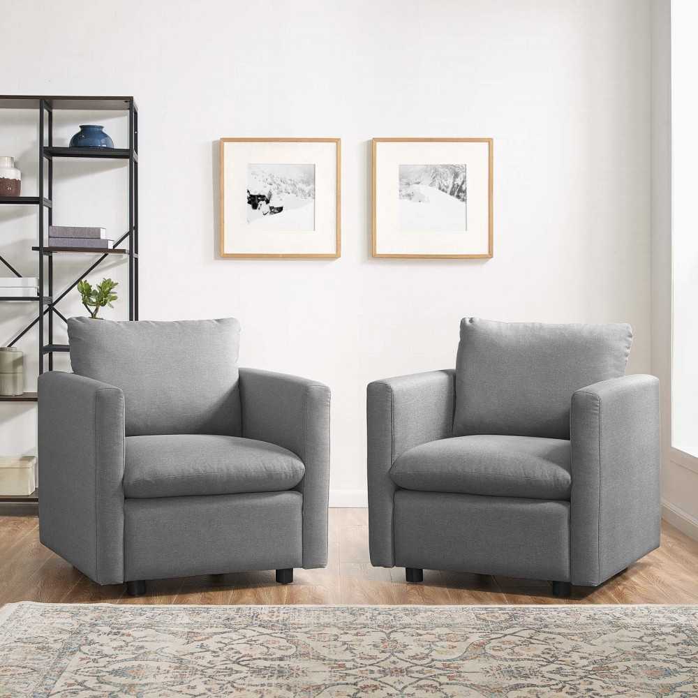 Activate Upholstered Fabric Armchair Set of 2, Light Gray