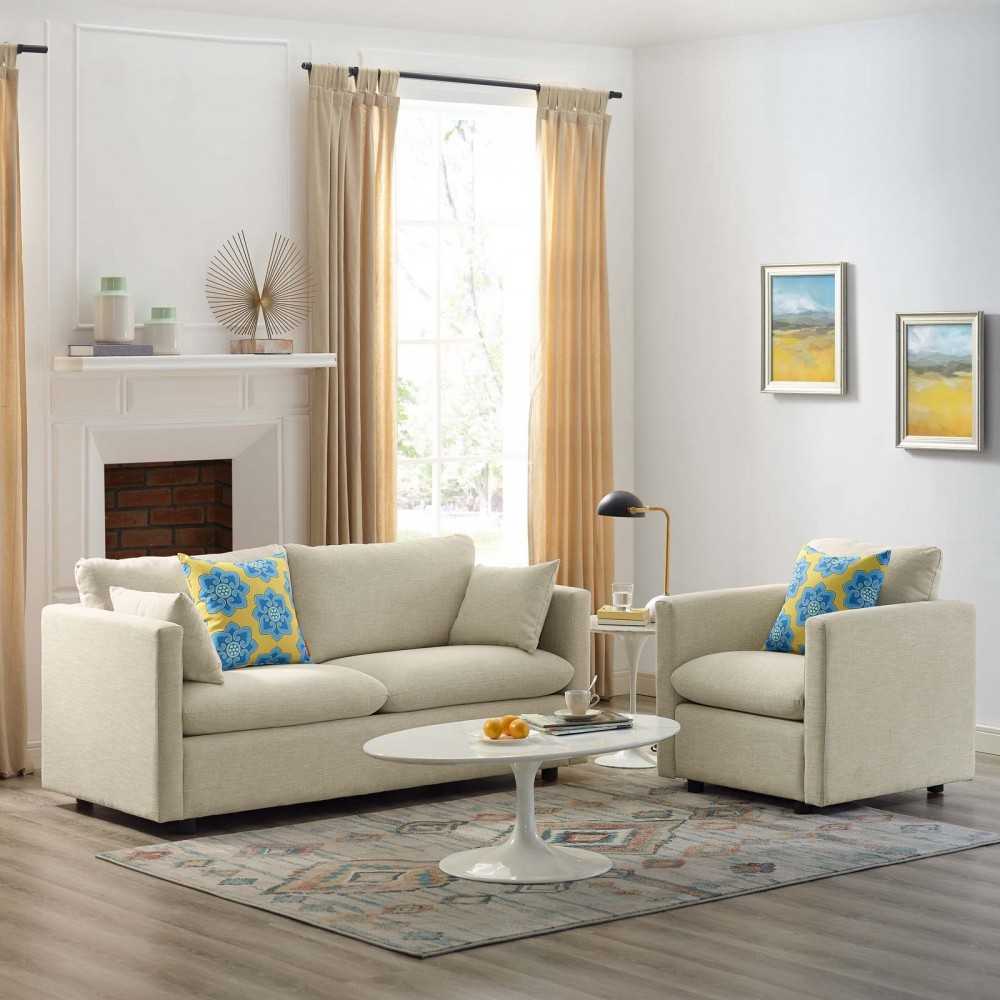 Activate Upholstered Fabric Sofa and Armchair Set, Beige