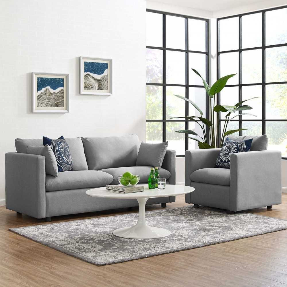 Activate Upholstered Fabric Sofa and Armchair Set, Light Gray