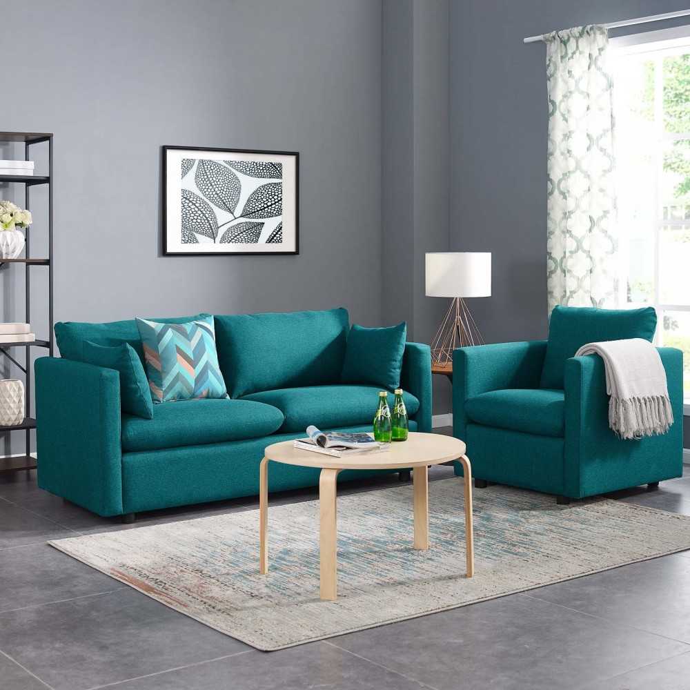 Activate Upholstered Fabric Sofa and Armchair Set, Teal