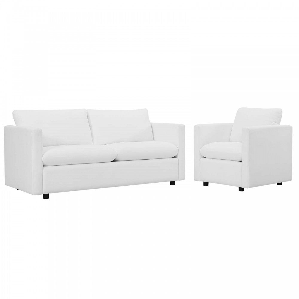 Activate Upholstered Fabric Sofa and Armchair Set, White