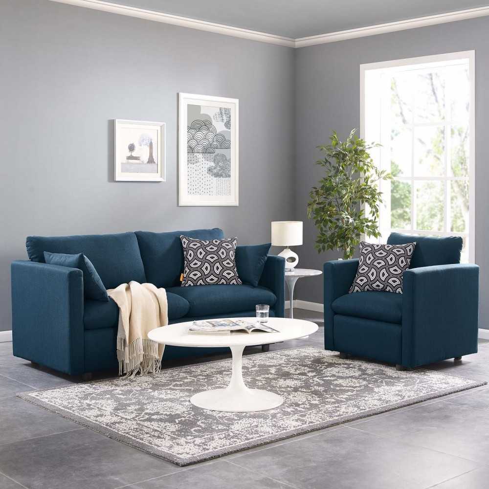 Activate Upholstered Fabric Sofa and Armchair Set, Azure