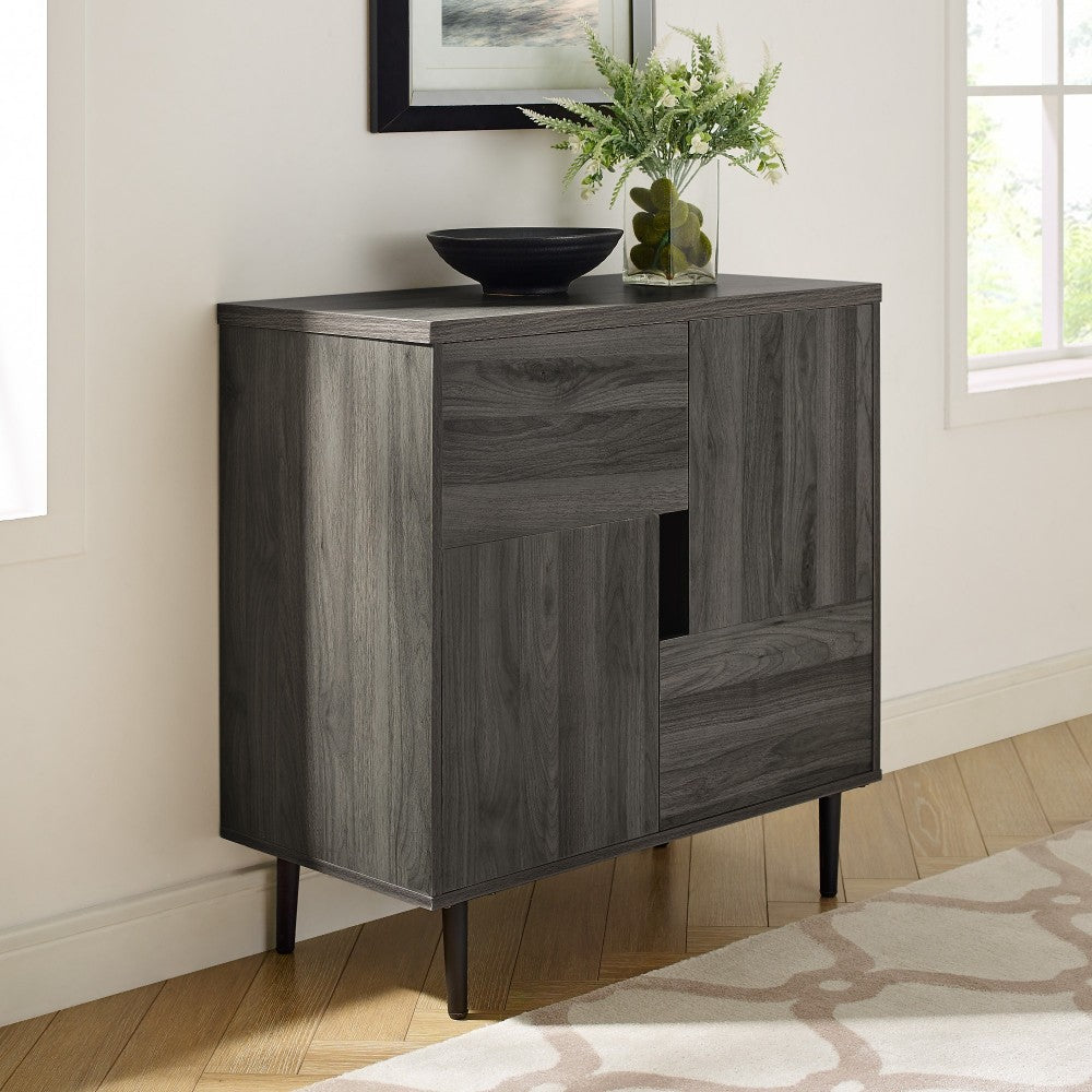 Addison 30" Modern Color Pop Accent Cabinet - Slate Gray/Red Interior