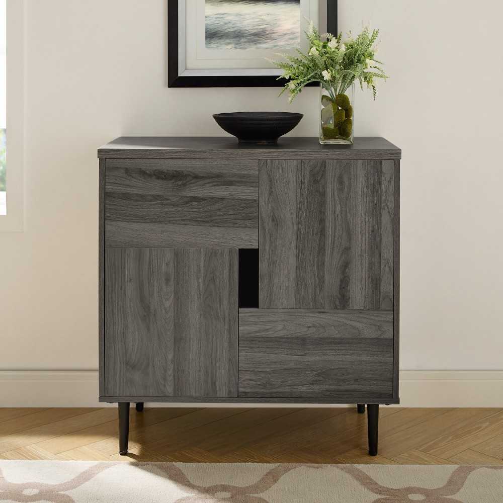 Addison 30" Modern Color Pop Accent Cabinet - Slate Gray/Red Interior
