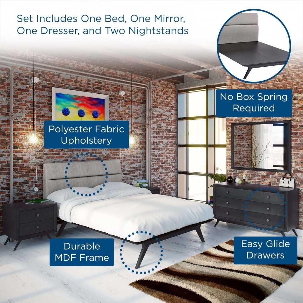 Addison 5 Piece Queen Bedroom Set, Black Gray