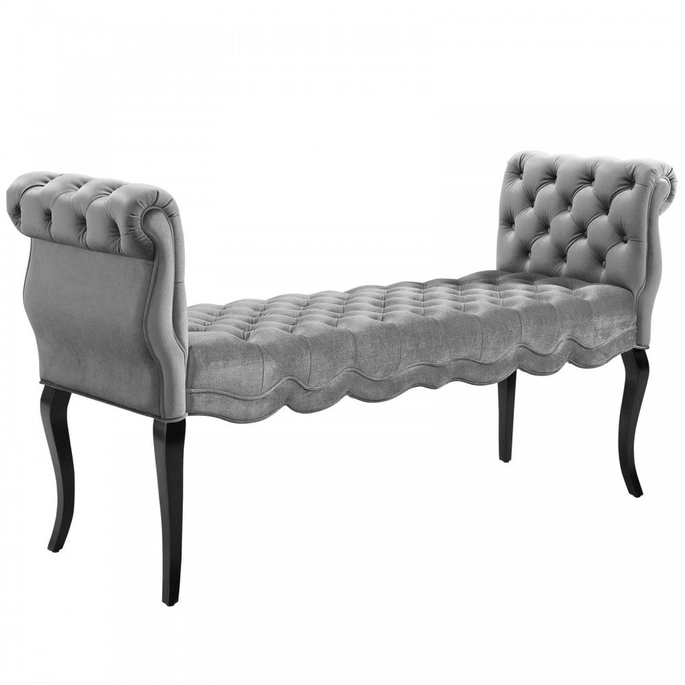 Adelia Chesterfield Style Button Tufted Performance Velvet Bench, Light Gray