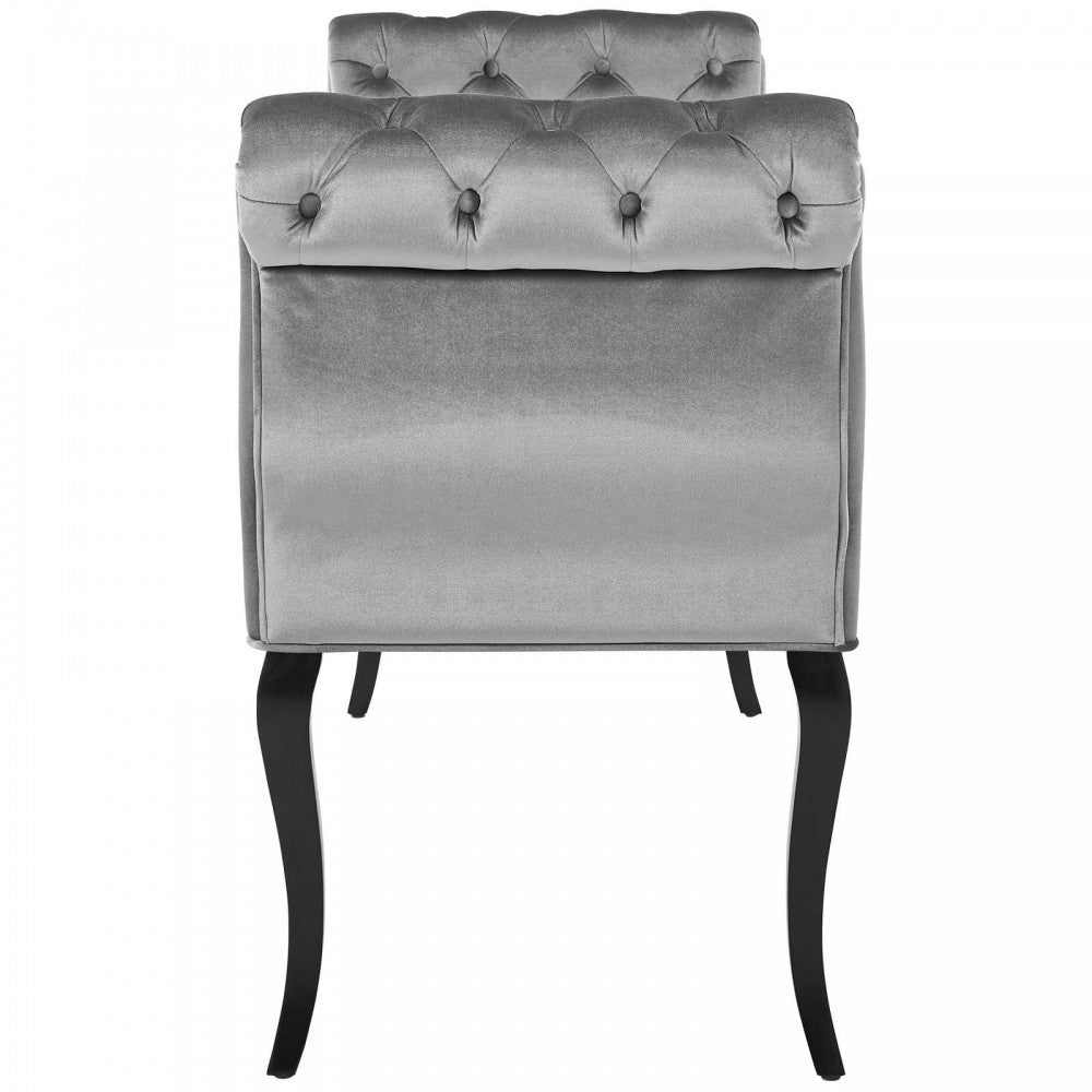 Adelia Chesterfield Style Button Tufted Performance Velvet Bench, Light Gray