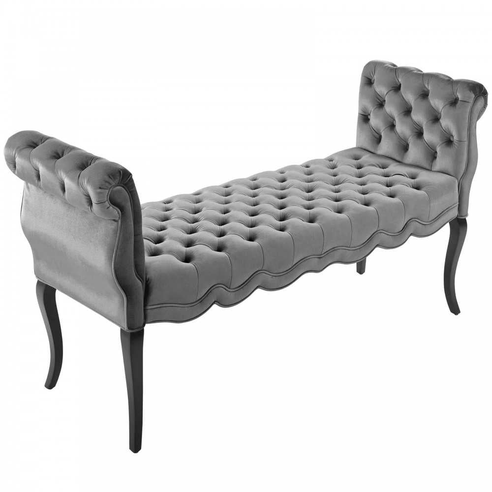 Adelia Chesterfield Style Button Tufted Performance Velvet Bench, Light Gray