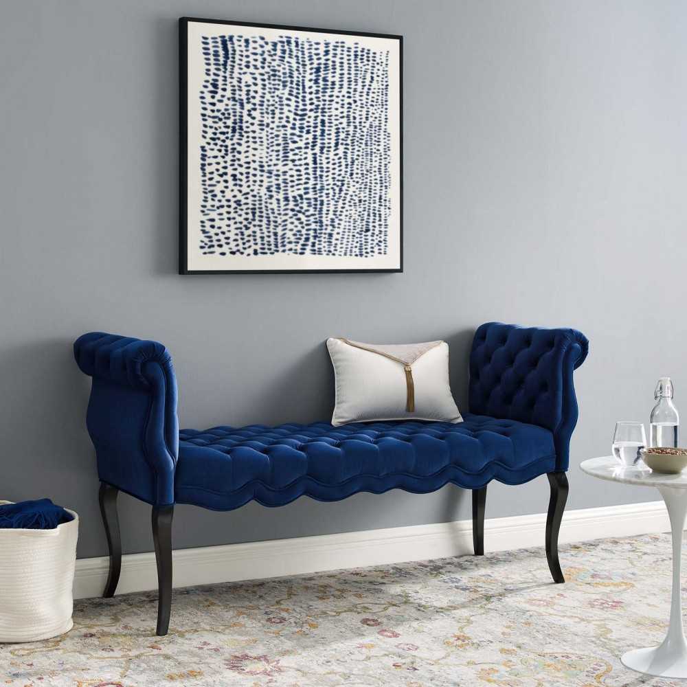 Adelia Chesterfield Style Button Tufted Performance Velvet Bench, Navy
