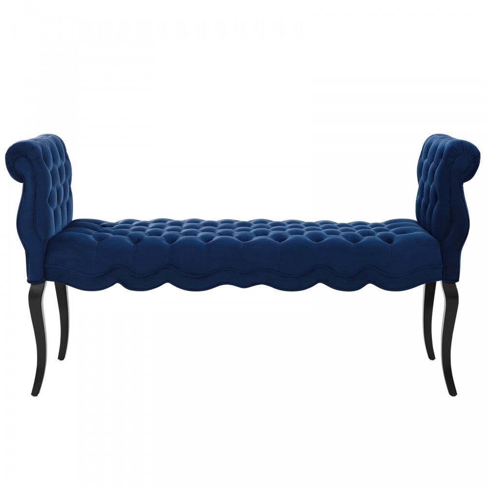 Adelia Chesterfield Style Button Tufted Performance Velvet Bench, Navy