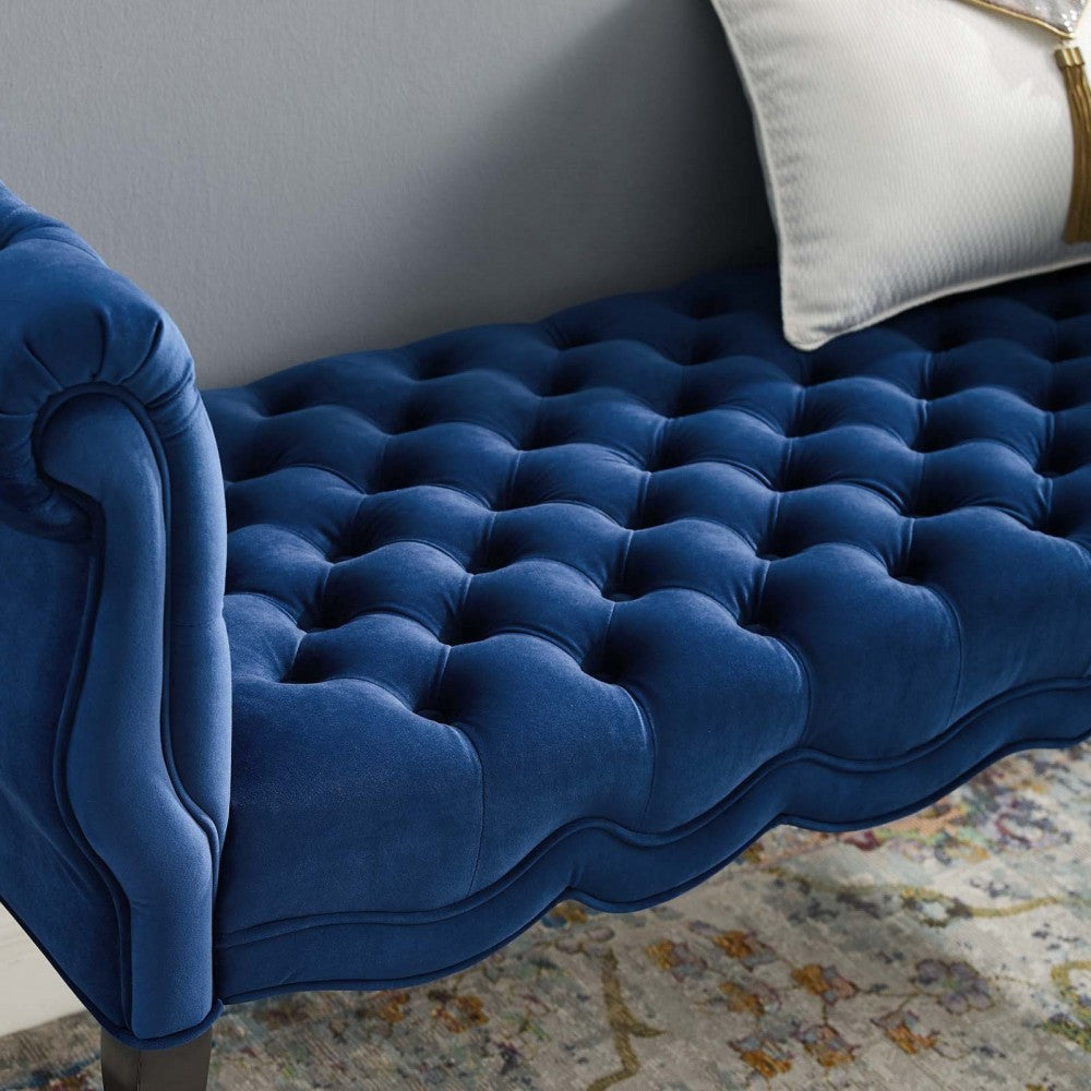 Adelia Chesterfield Style Button Tufted Performance Velvet Bench, Navy