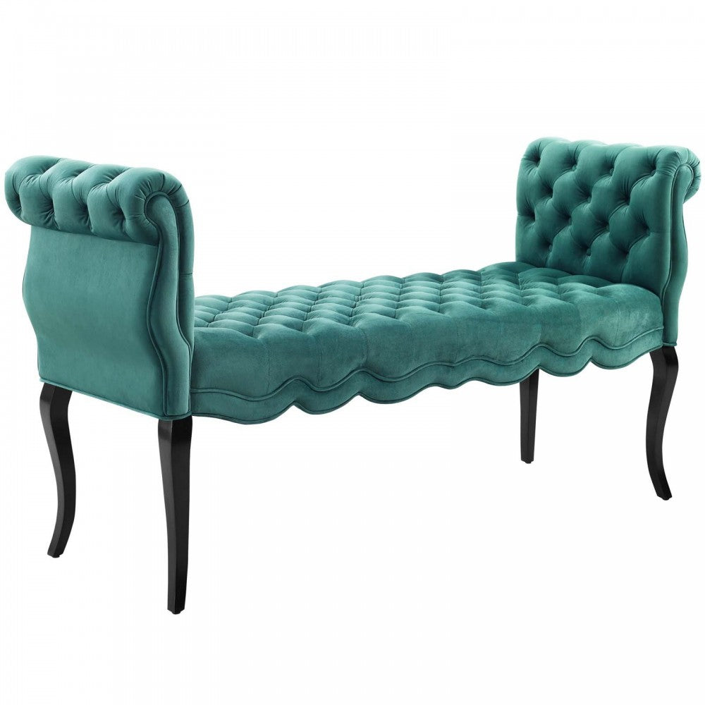Adelia Chesterfield Style Button Tufted Performance Velvet Bench, Teal