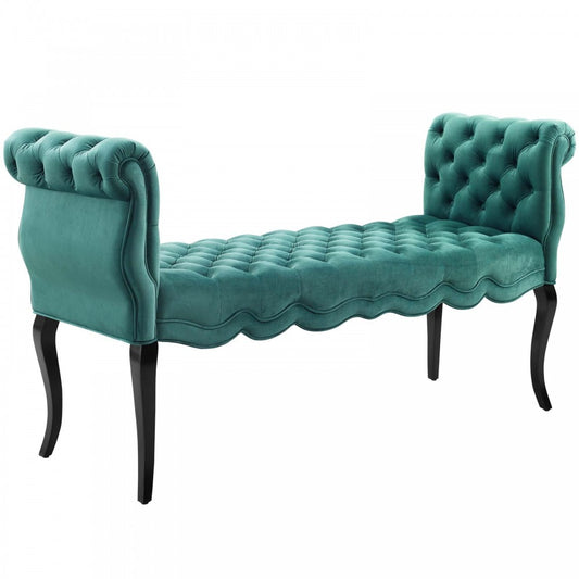 Adelia Chesterfield Style Button Tufted Performance Velvet Bench, Teal