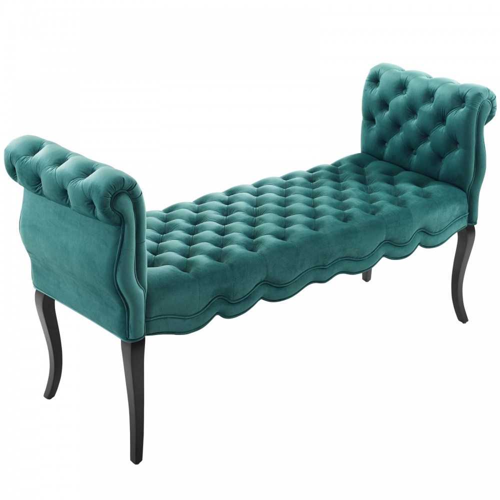 Adelia Chesterfield Style Button Tufted Performance Velvet Bench, Teal