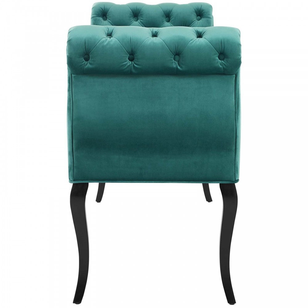 Adelia Chesterfield Style Button Tufted Performance Velvet Bench, Teal