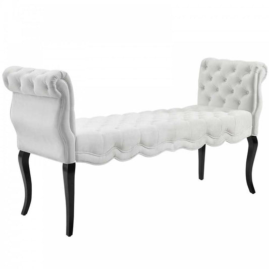 Adelia Chesterfield Style Button Tufted Performance Velvet Bench, White
