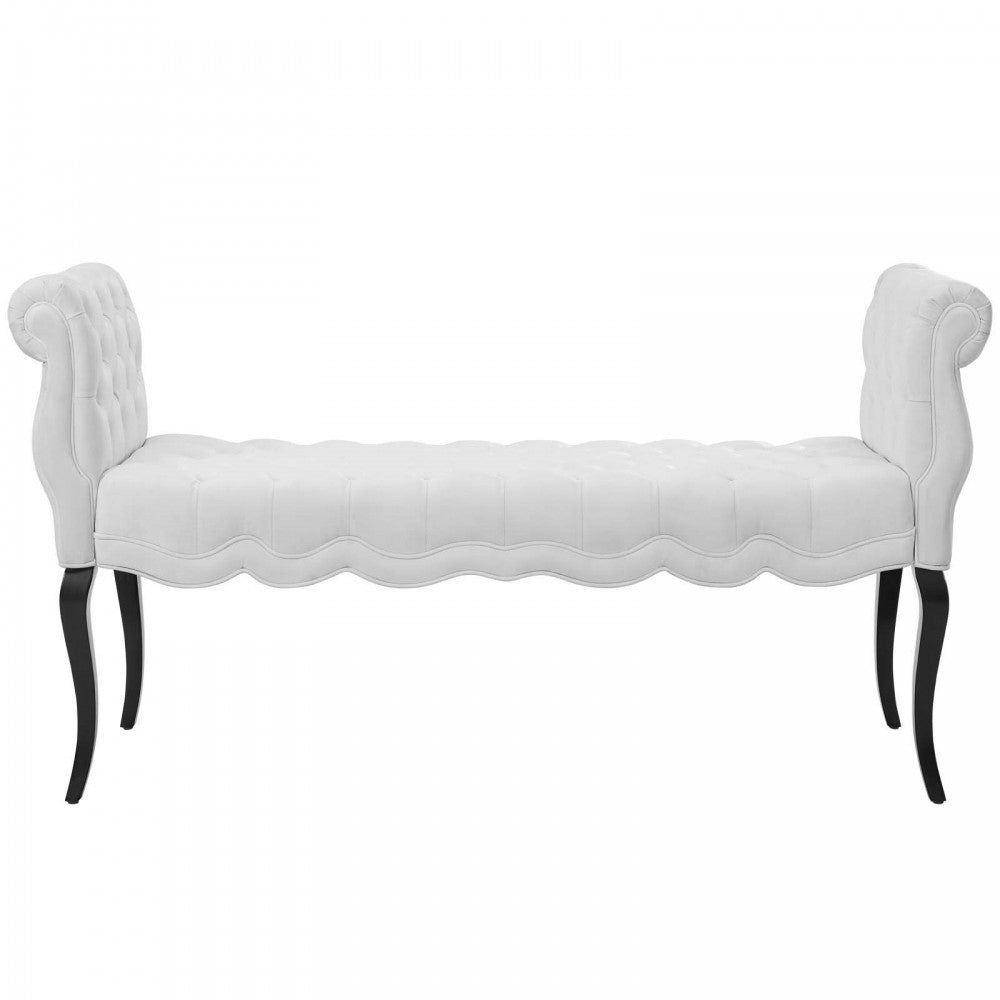 Adelia Chesterfield Style Button Tufted Performance Velvet Bench, White