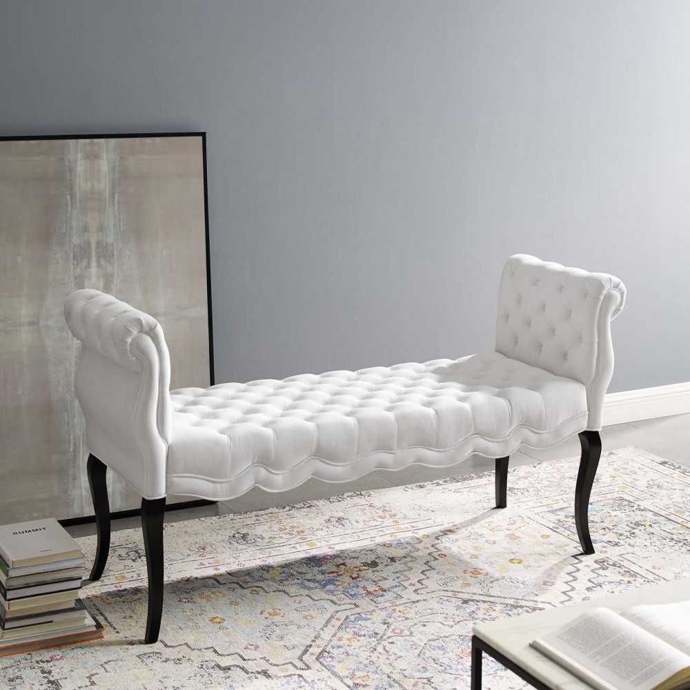 Adelia Chesterfield Style Button Tufted Performance Velvet Bench, White