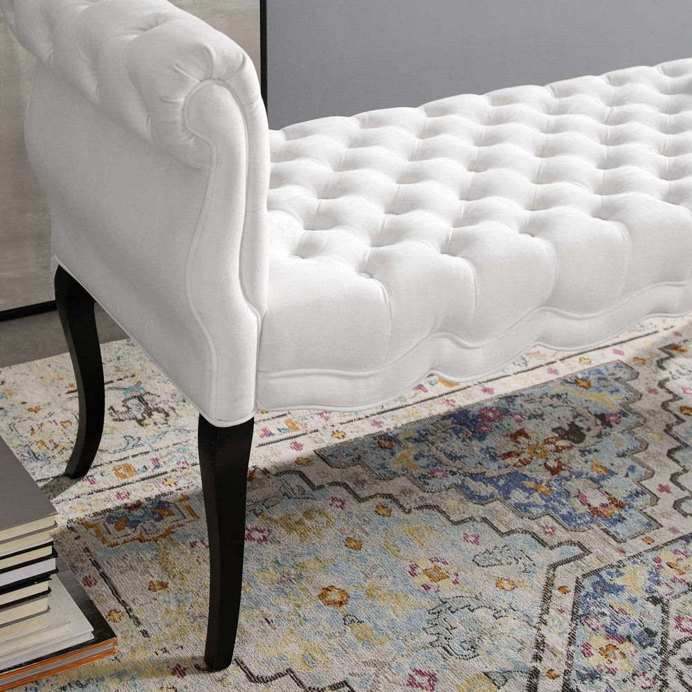 Adelia Chesterfield Style Button Tufted Performance Velvet Bench, White
