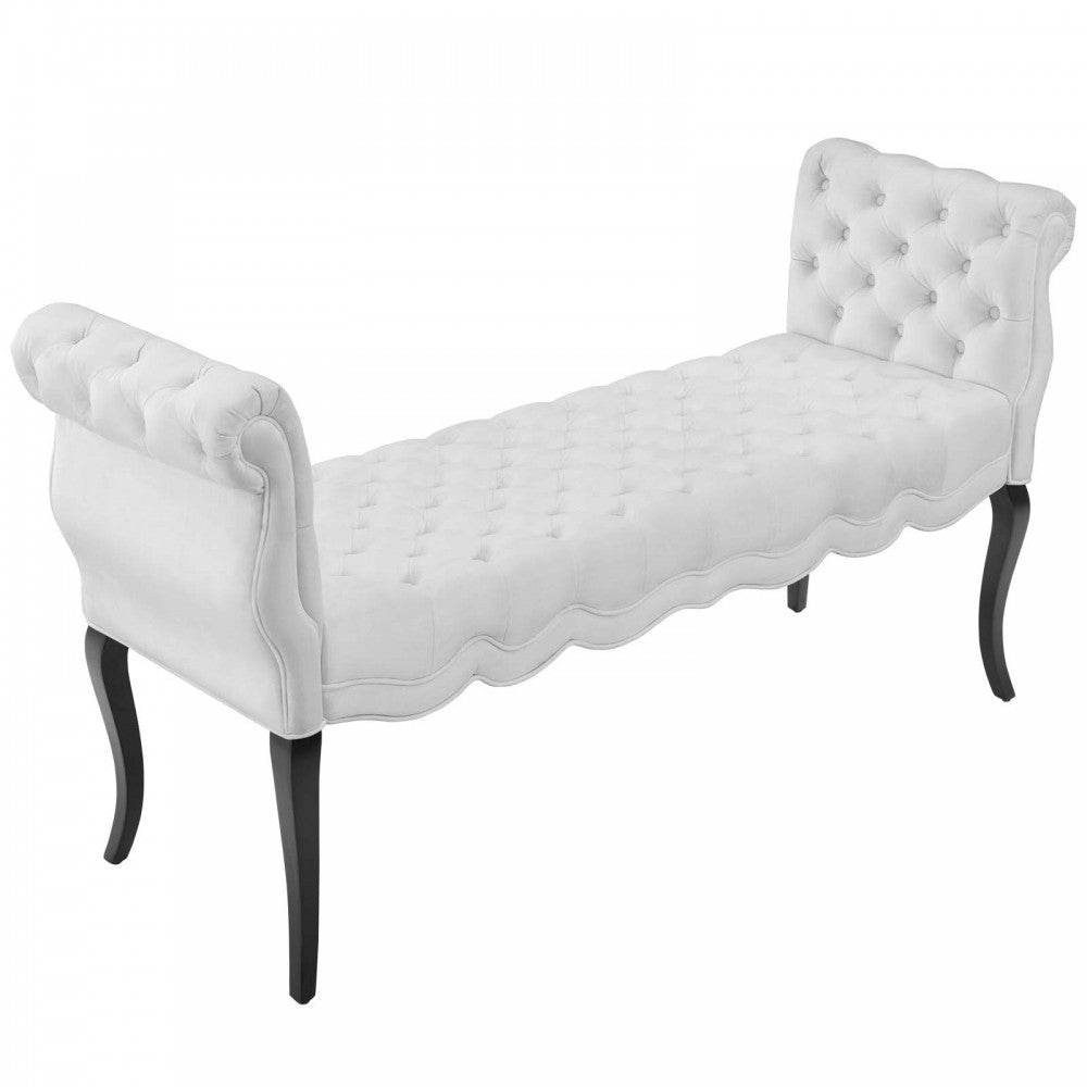 Adelia Chesterfield Style Button Tufted Performance Velvet Bench, White