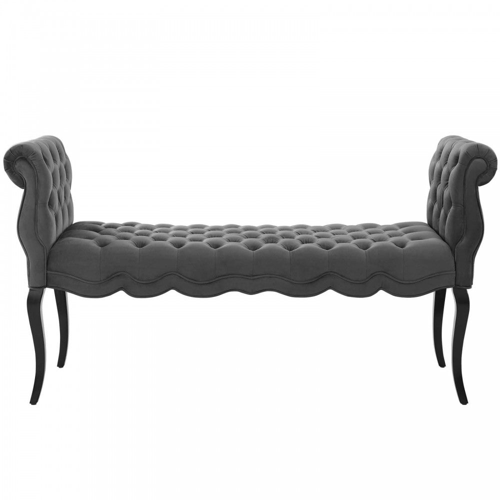 Adelia Chesterfield Style Button Tufted Performance Velvet Bench, Gray