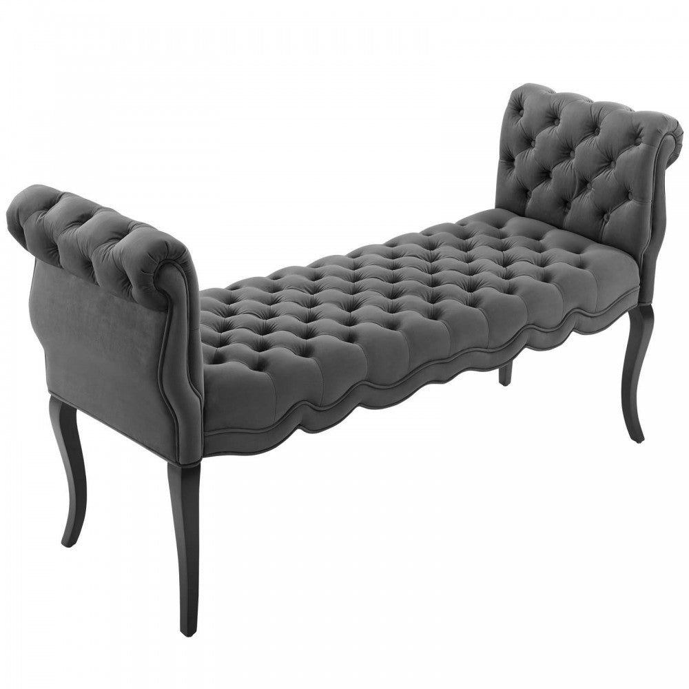 Adelia Chesterfield Style Button Tufted Performance Velvet Bench, Gray