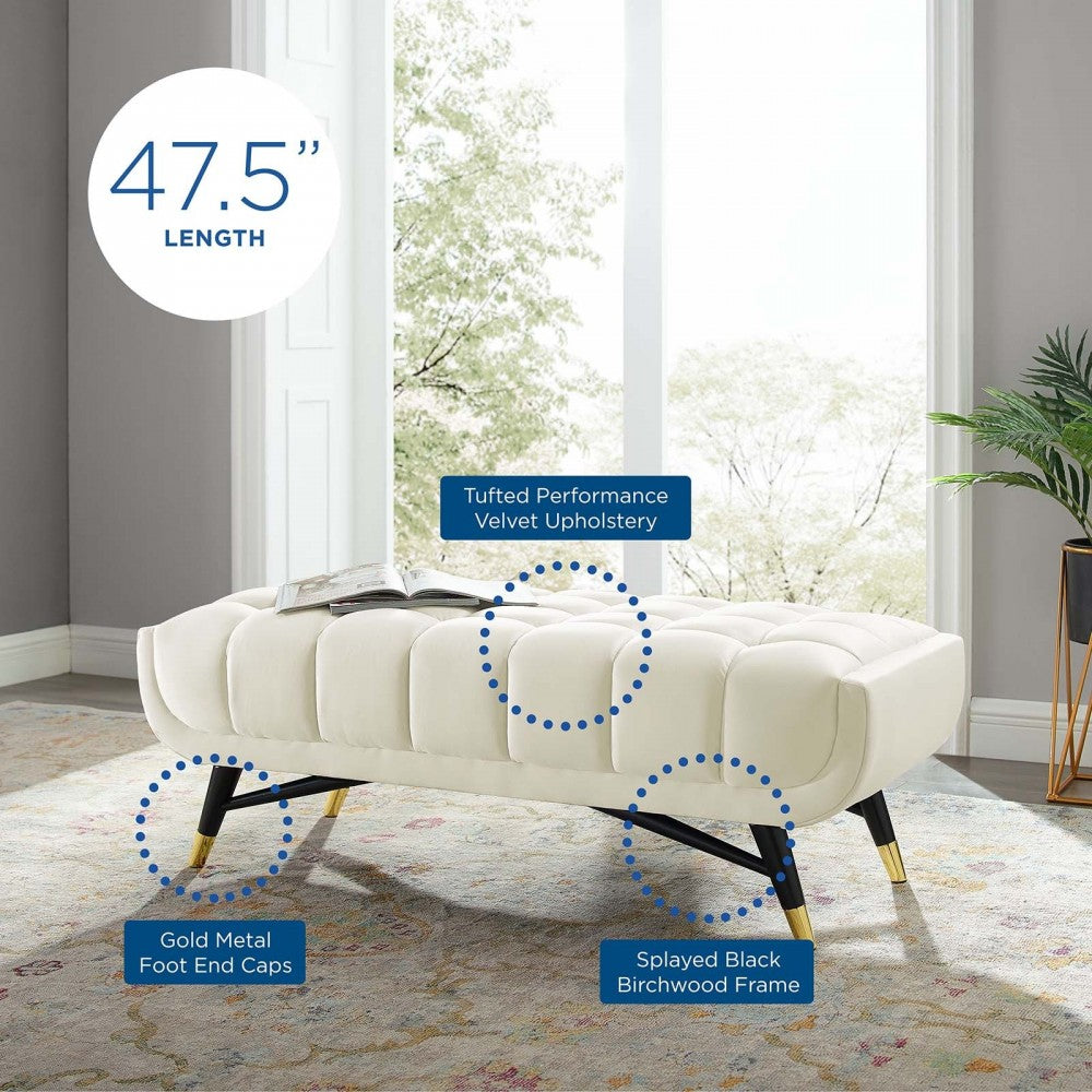 Adept 47.5" Performance Velvet Bench, Ivory