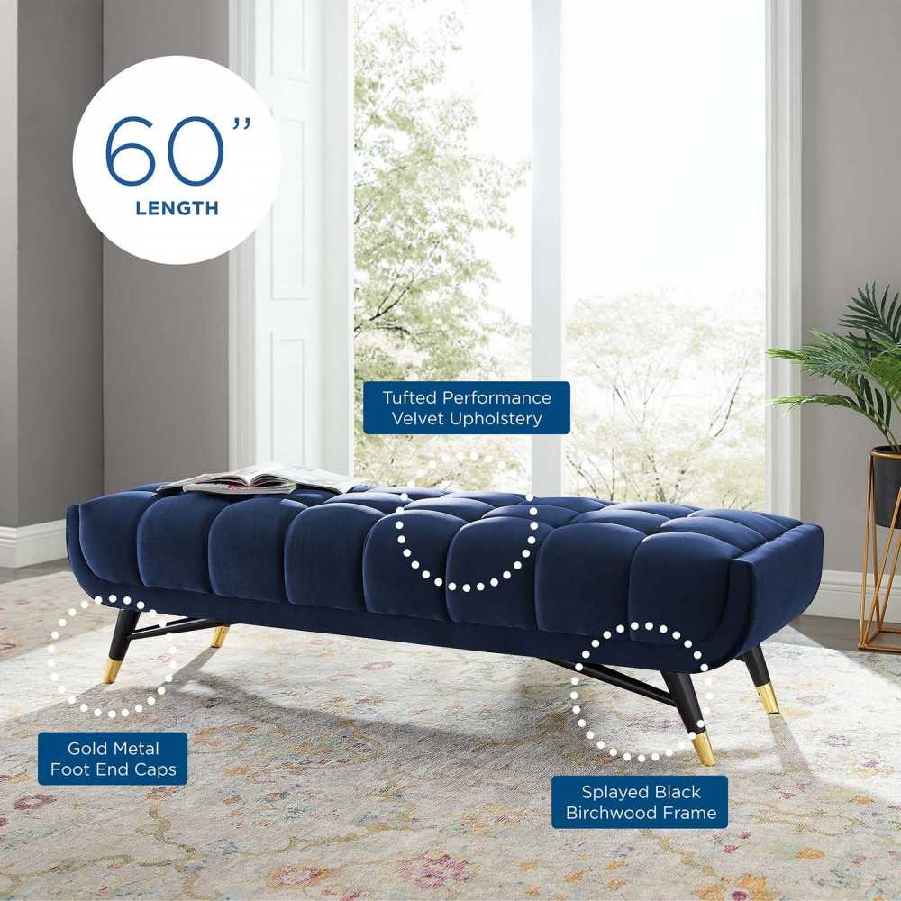Adept 60" Performance Velvet Bench, Midnight Blue