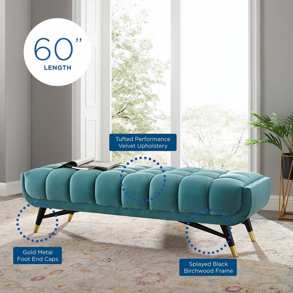 Adept 60" Performance Velvet Bench, Sea Blue