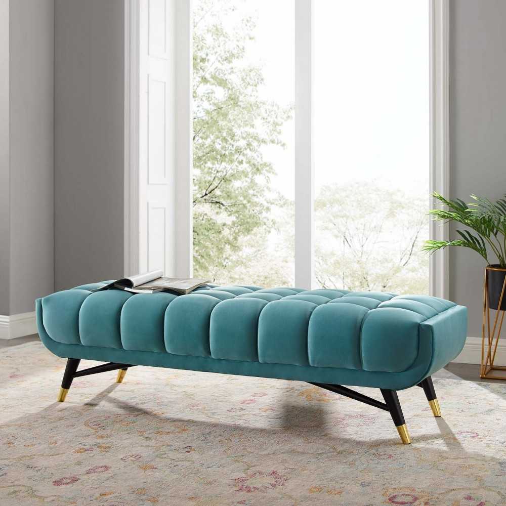 Adept 60" Performance Velvet Bench, Sea Blue