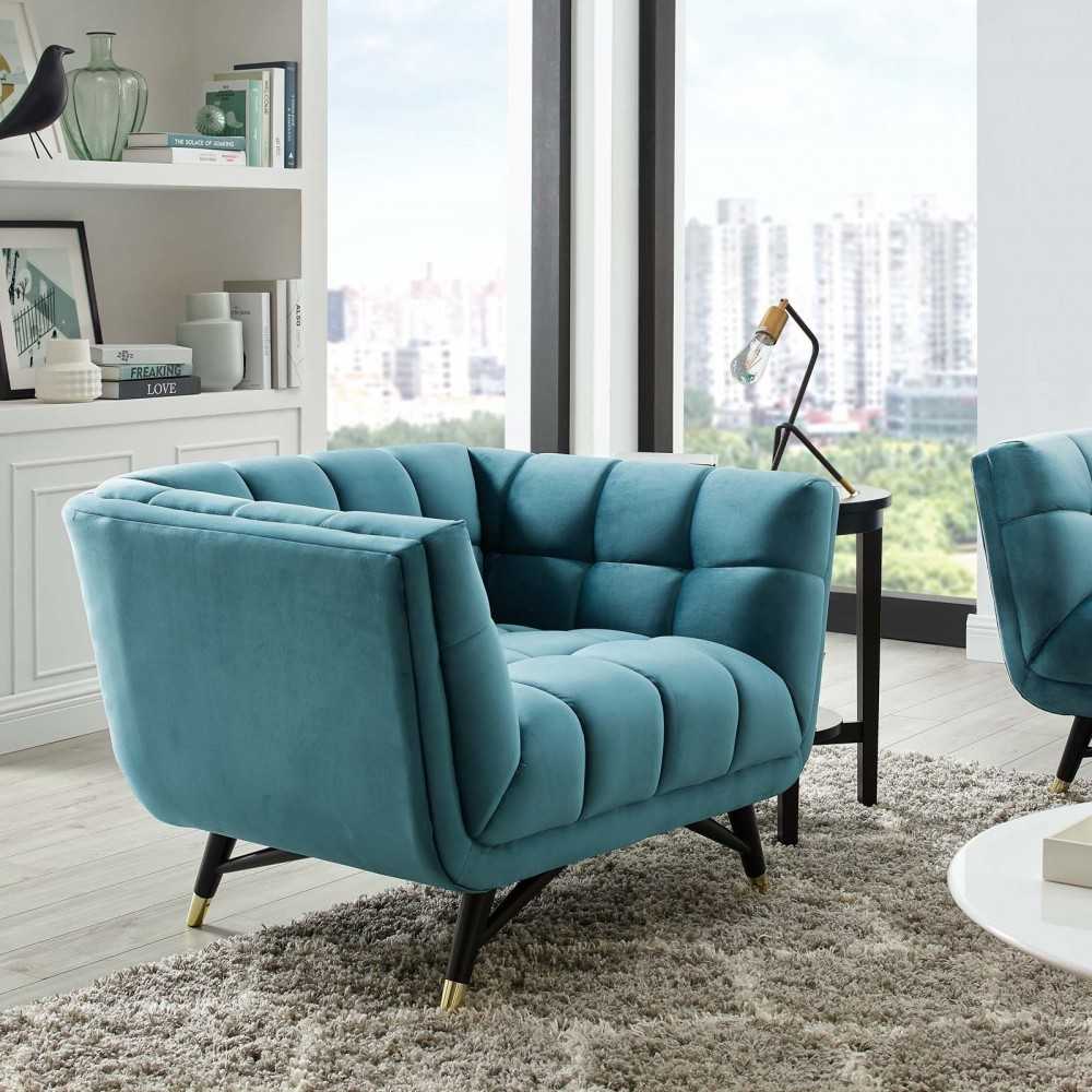 Adept Performance Velvet Armchair, Sea Blue