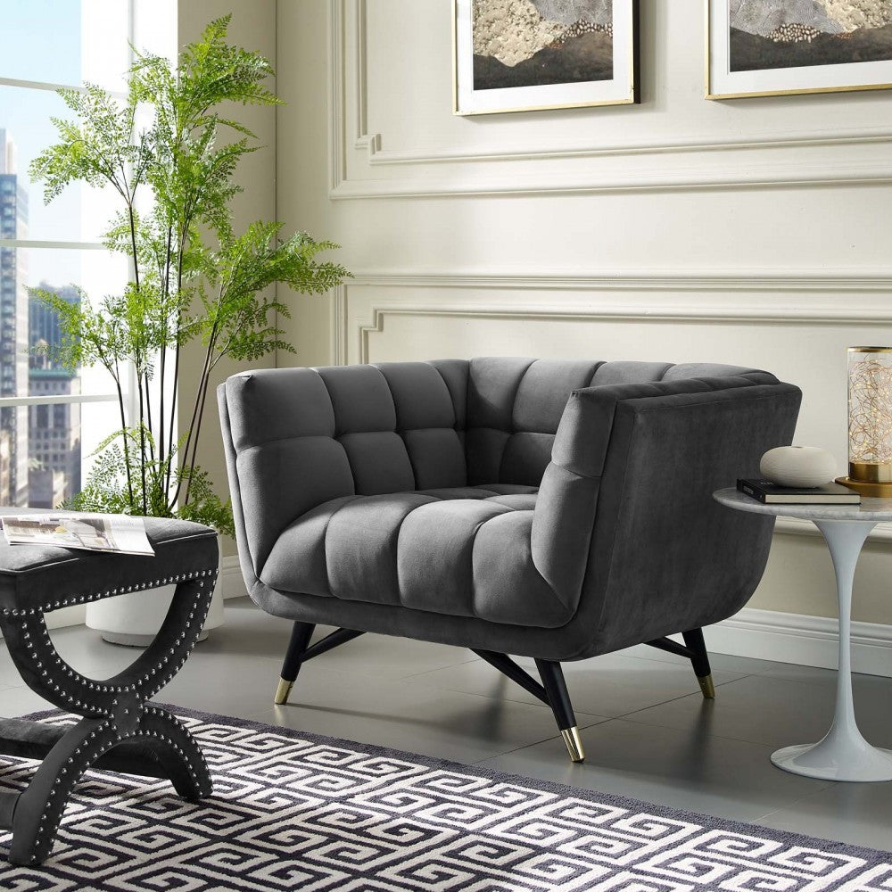 Adept Performance Velvet Armchair, Gray