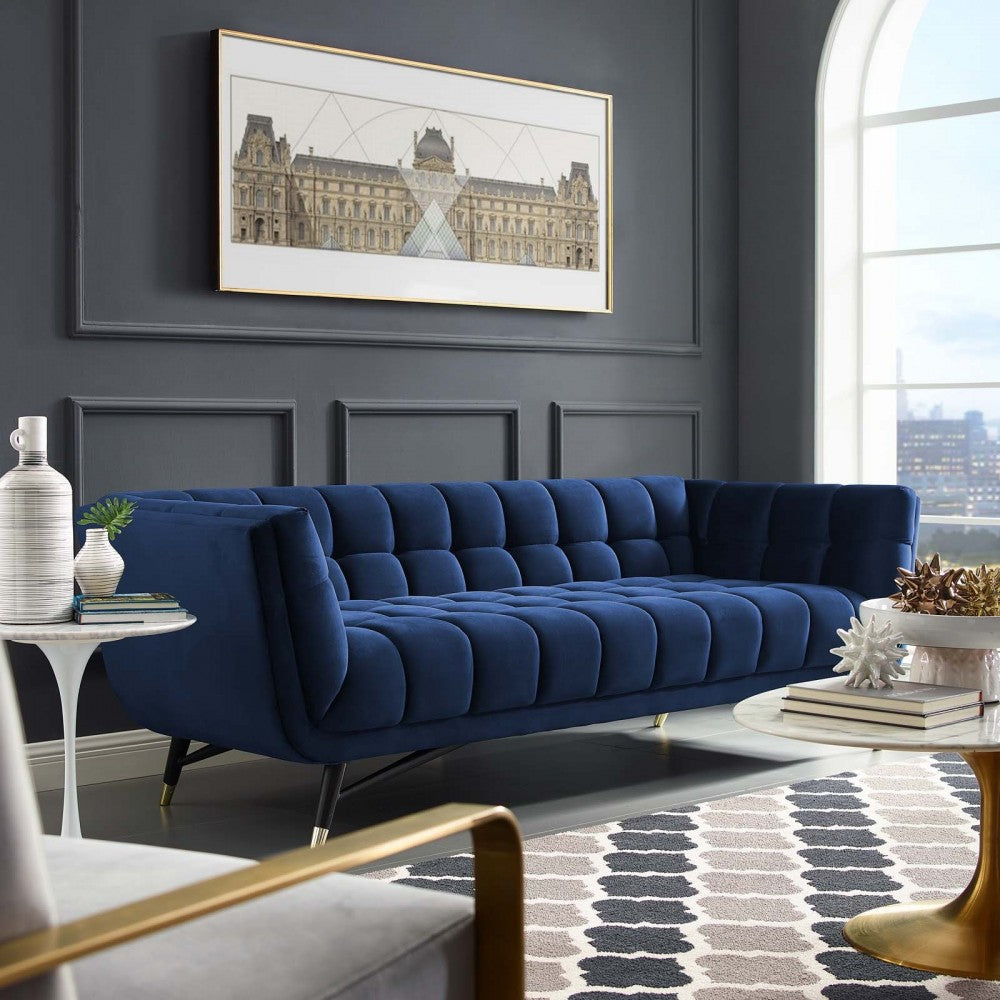 Adept Performance Velvet Sofa, Midnight Blue