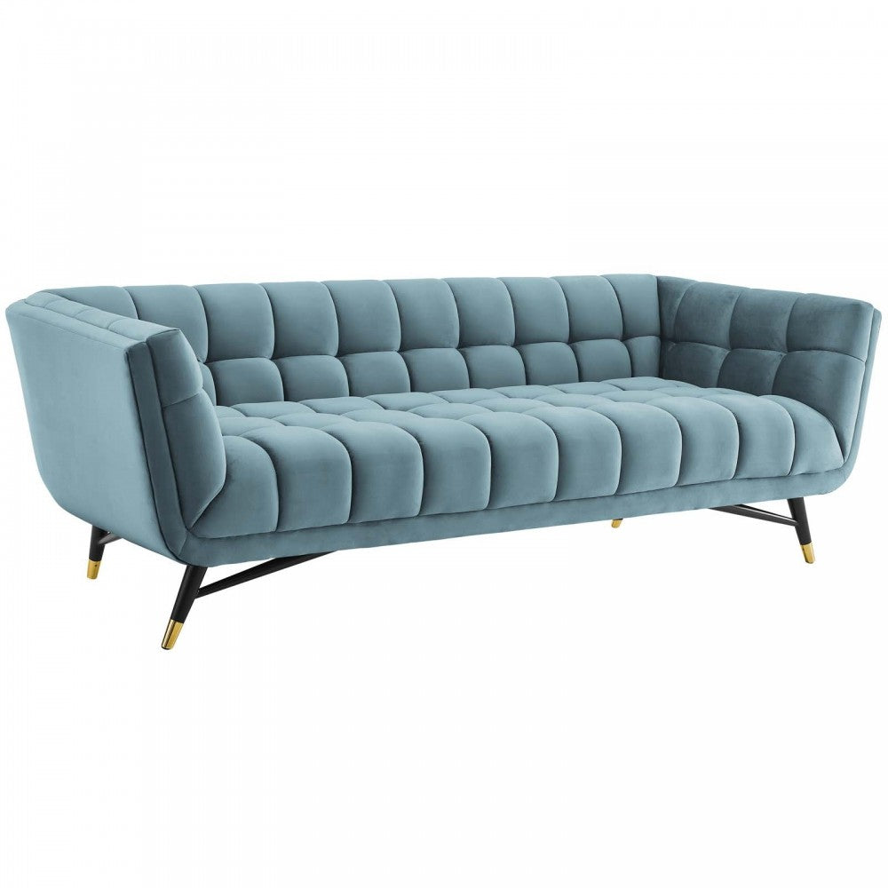 Adept Performance Velvet Sofa, Sea Blue