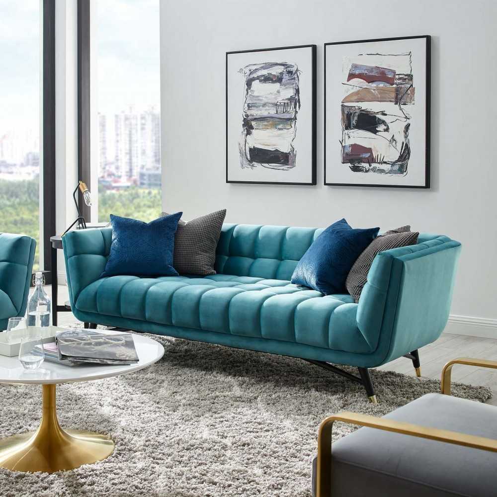 Adept Performance Velvet Sofa, Sea Blue
