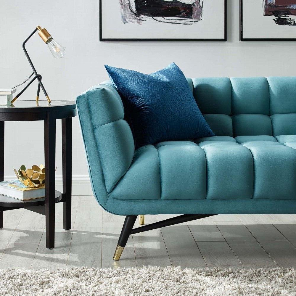 Adept Performance Velvet Sofa, Sea Blue