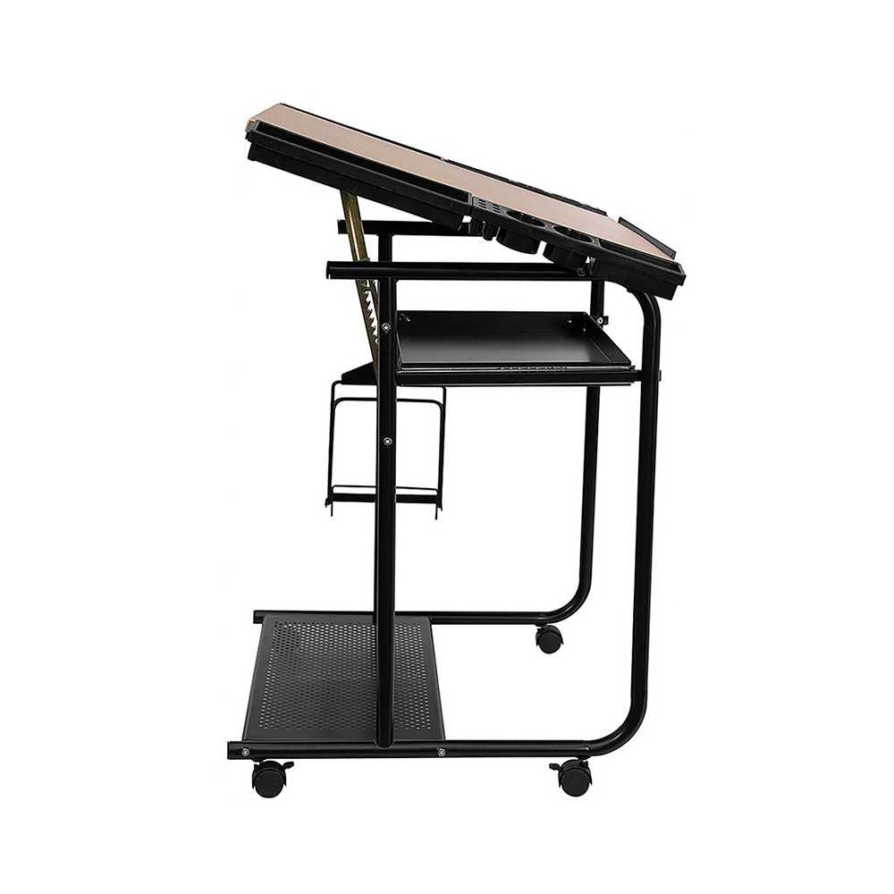 Adjustable Drawing and Drafting Table with Black Frame and Dual Wheel Casters