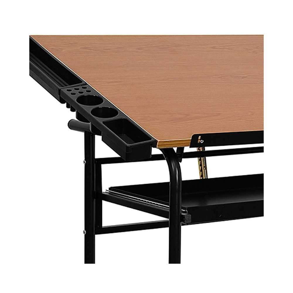 Adjustable Drawing and Drafting Table with Black Frame and Dual Wheel Casters