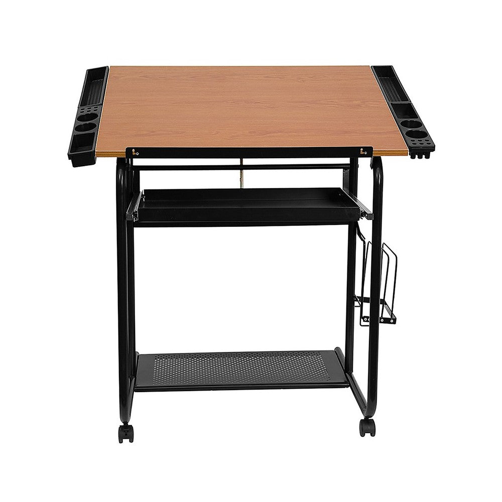 Adjustable Drawing and Drafting Table with Black Frame and Dual Wheel Casters