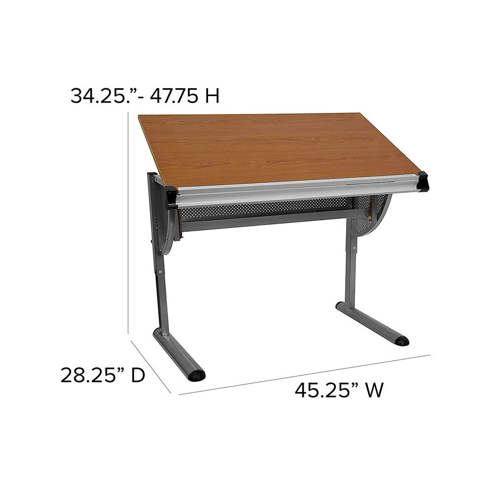 Adjustable Drawing and Drafting Table with Pewter Frame