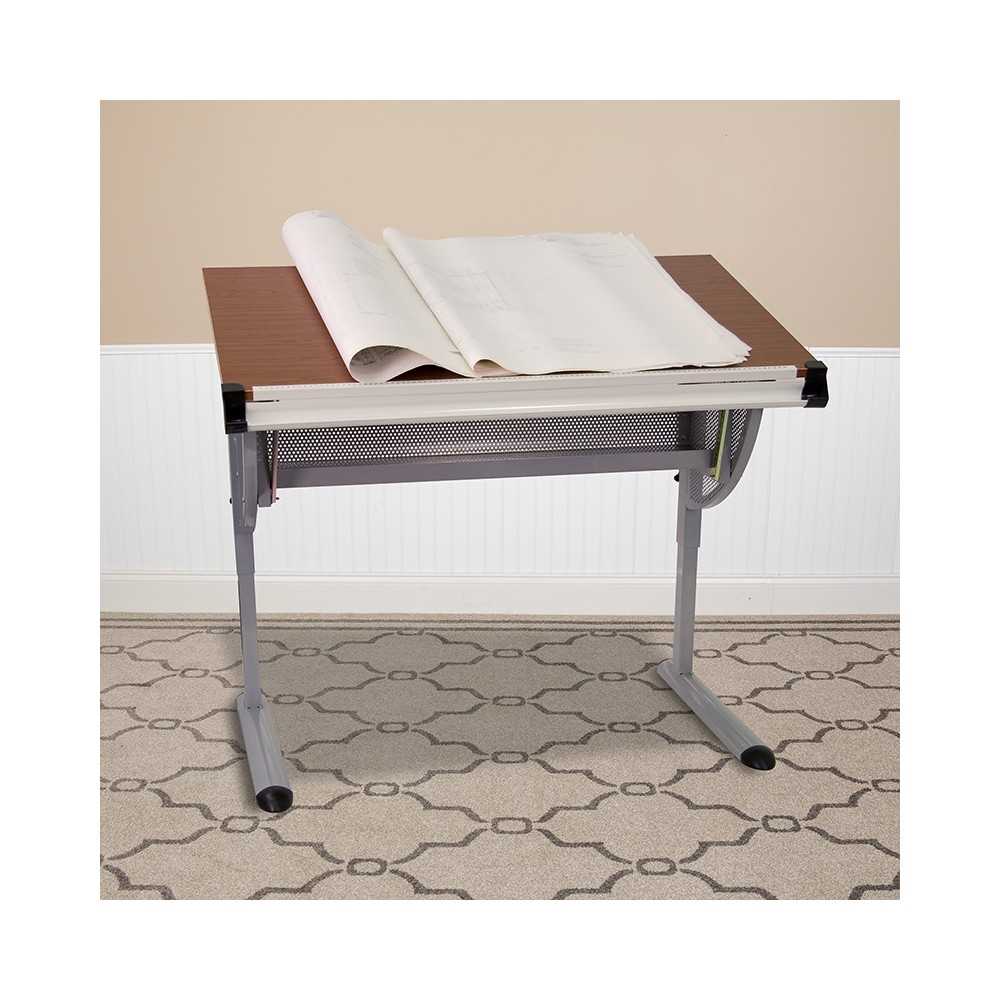 Adjustable Drawing and Drafting Table with Pewter Frame