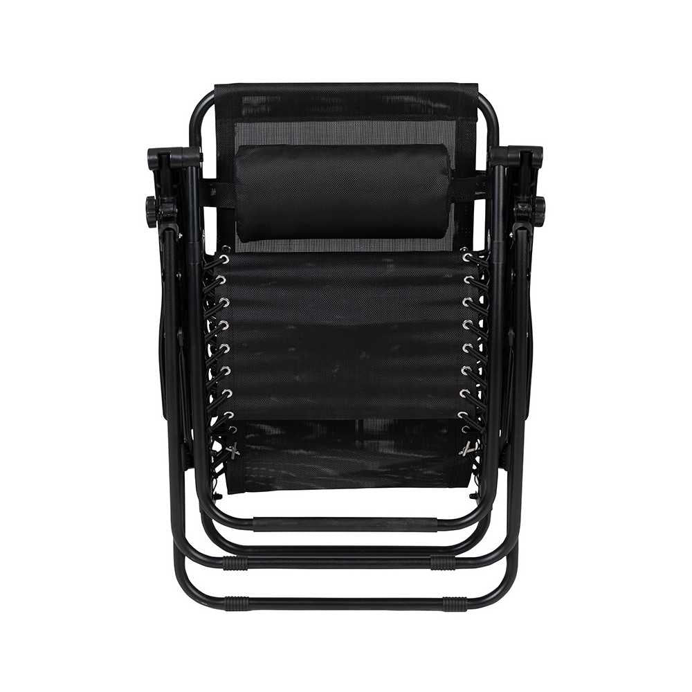 Adjustable Folding Mesh Zero Gravity Reclining Lounge Chair with Pillow and Cup Holder Tray in Black, Set of 2